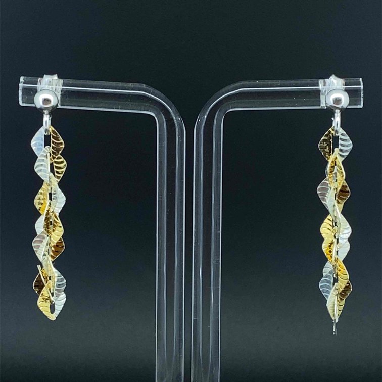 Sterling Silver 925 Gold and Silver Colored Twist Dangle Earrings
