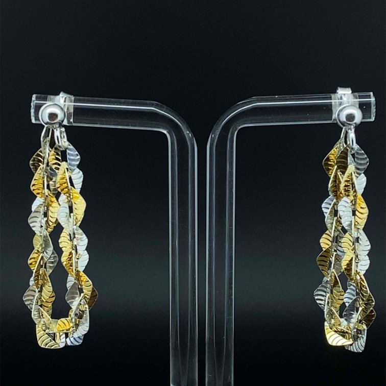 Sterling Silver 925 Gold and Silver Colored Twist Dangle Earrings