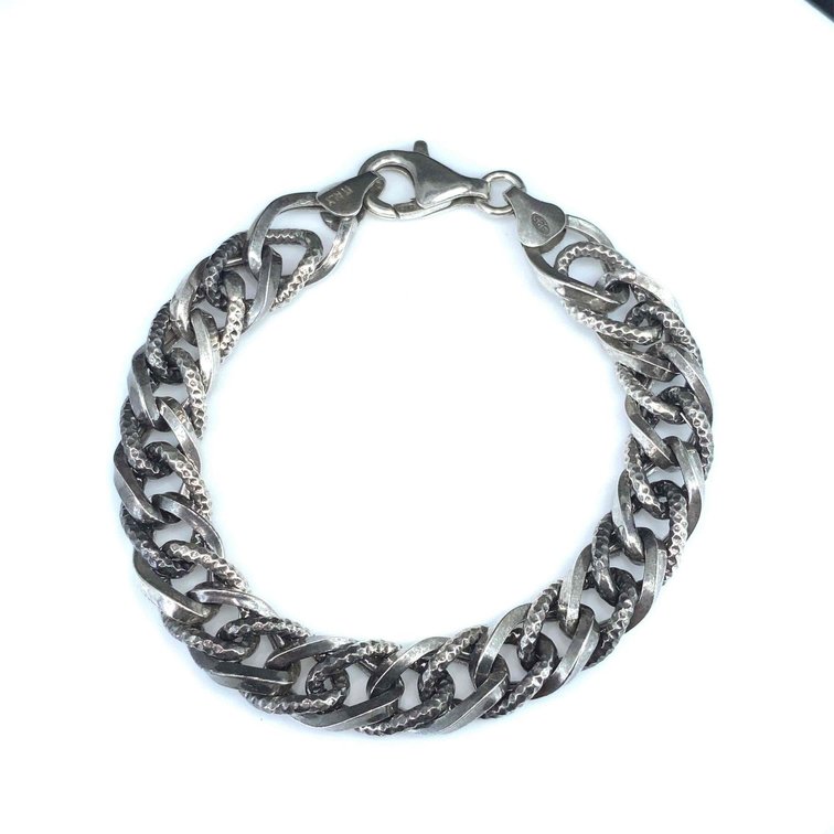 Sterling Silver 925 Pressed Design Link Chain 7" Bracelet 