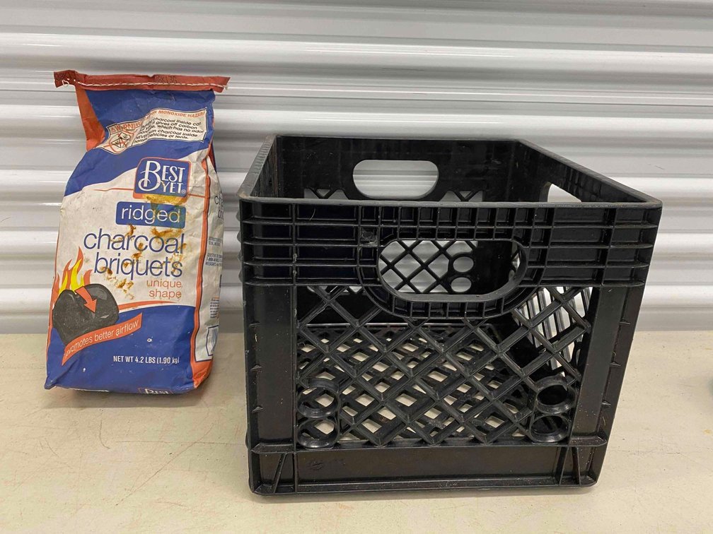 Black Plastic Crate and Charcoal 