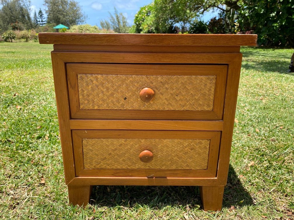 19 1/2" Tall Island Style Teak Wood Two Drawer Night Stand