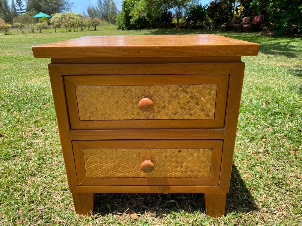19 1/2" Tall Island Style Teak Wood Two Drawer Night Stand