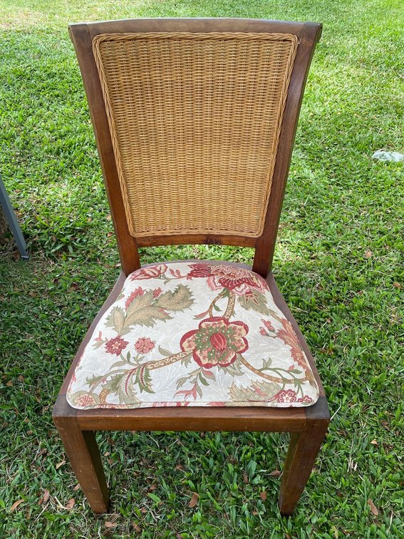 Teak Wood Woven Back High Back Chair with Floral Cushion 