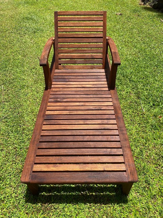 Teak Wood Sun Bathing Lounge Chair with Slide Out Side Table
