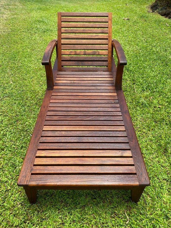 Teak Wood Sun Bathing Lounge Chair with Slide Out Side Table