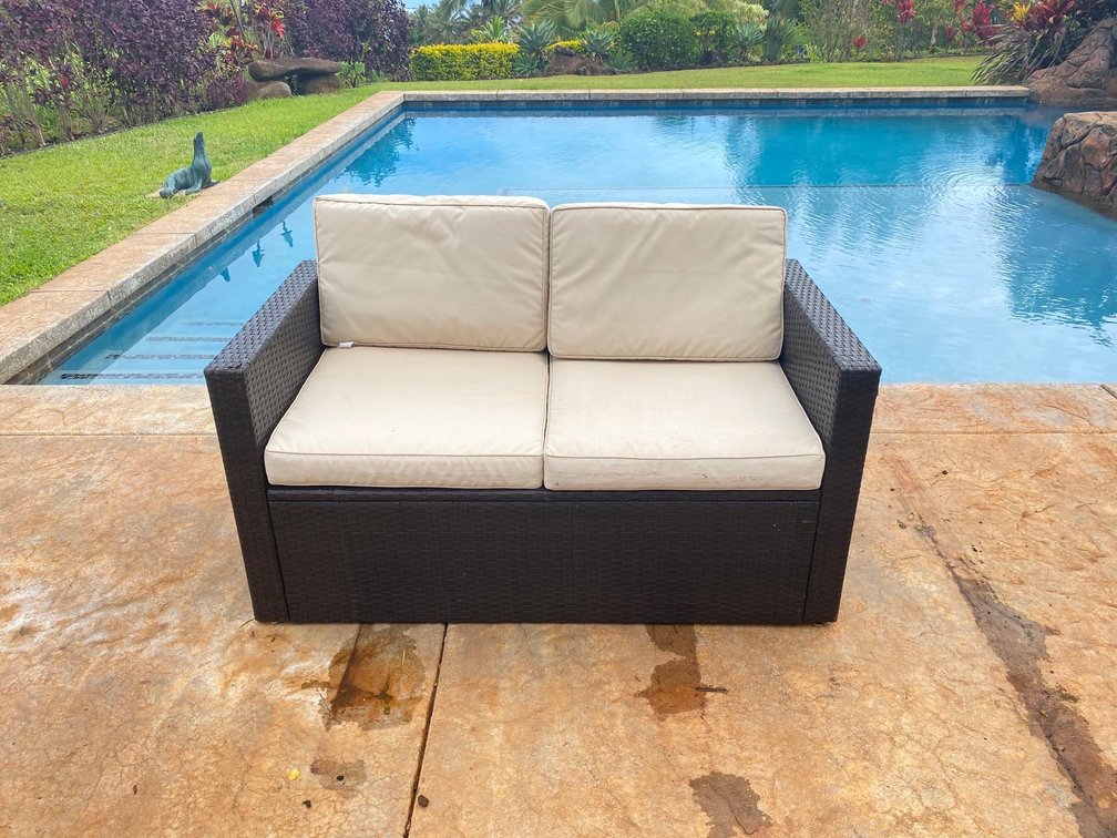 52" Long Outdoor Patio Love Seat with Light Colored Cushions
