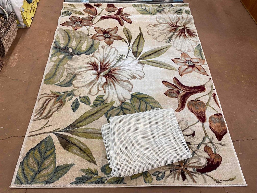 5'3" X 7'3" Tayse "Capri" Cream Colored Hawaiian Style Area Rug 