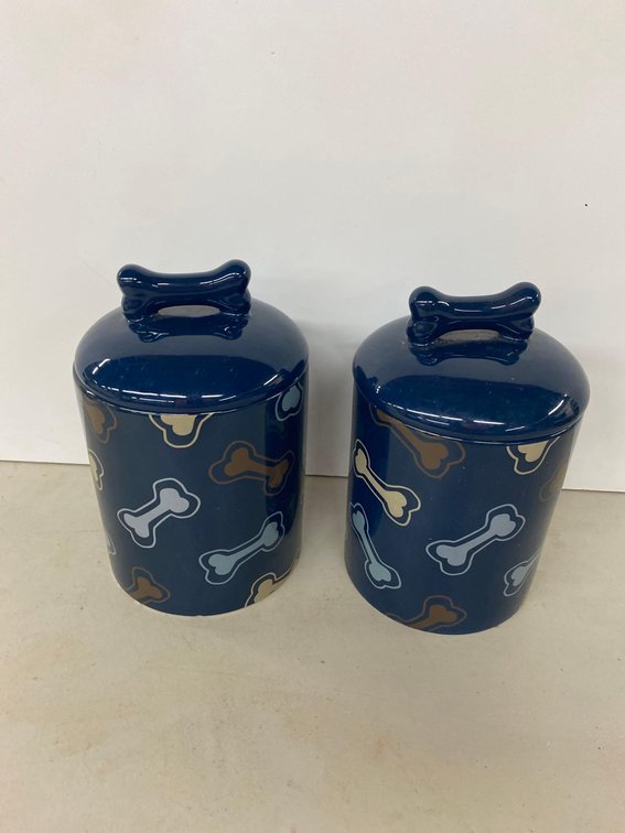 (X's 2) Blue Bone Design Treat Canisters 