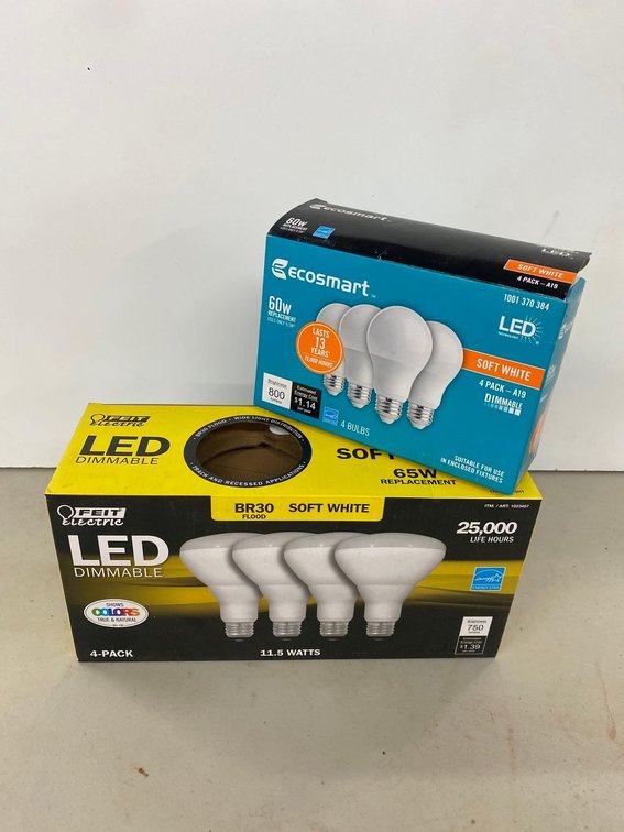 Ecosmart 60w Soft White Light Bulbs and Efeit Electric LED Dimmable BR30 Soft White Light Bulbs