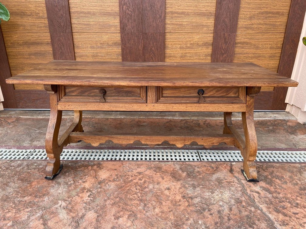 47" Long Wood Table with Slide Out Drawers on Both Sides