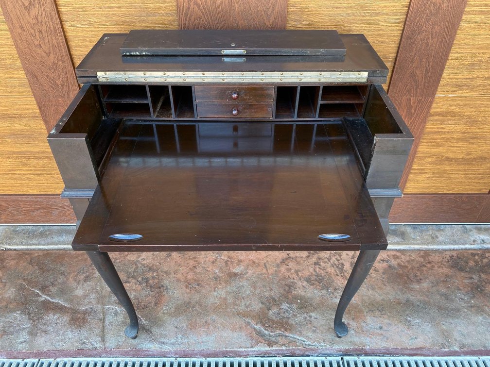 Genuine Antique Small Dark Cherry Secretary Desk Back of Bay #4
