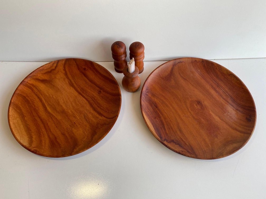 Kumkani Wood Plates, Salt & Pepper Shakers and Toothpick Holder 