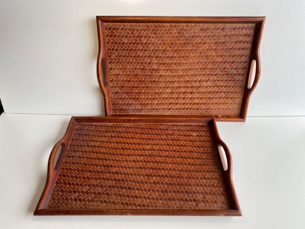 (X's 2) 20" Woven Design Island Style Wood Trays 