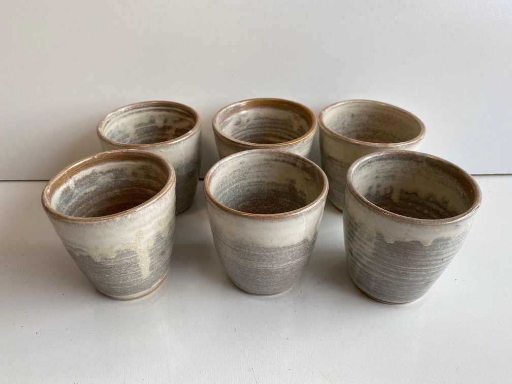 Set of 6 Ceramic Asian Style Tea Cups 
