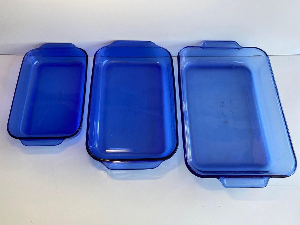 (X's 3) Blue Glass Casserole Dishes 