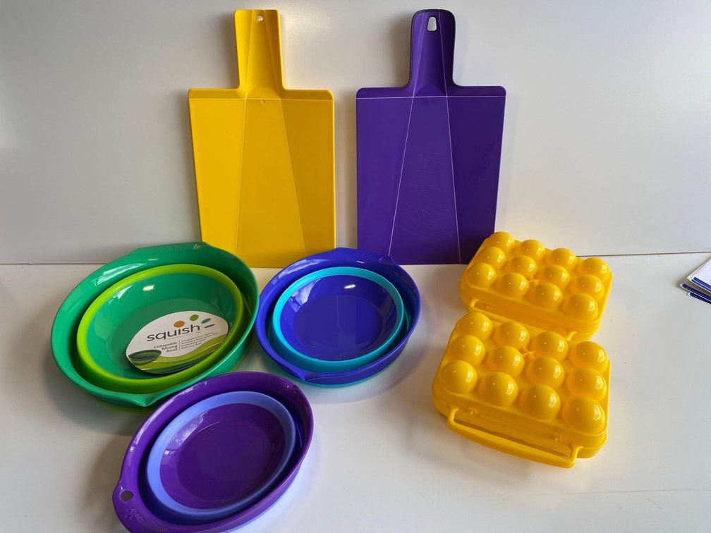 Collapsible Mixing Bowls, Cutting Boards and Egg Keepers 