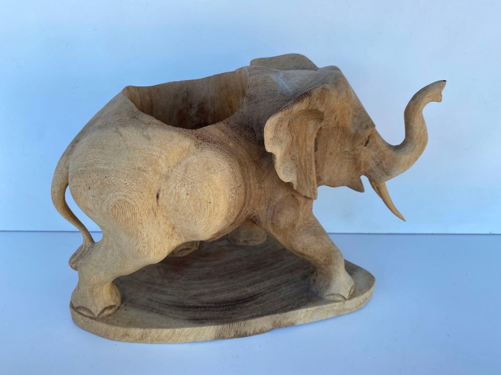 Solid Wood Carved Elephant Decor 