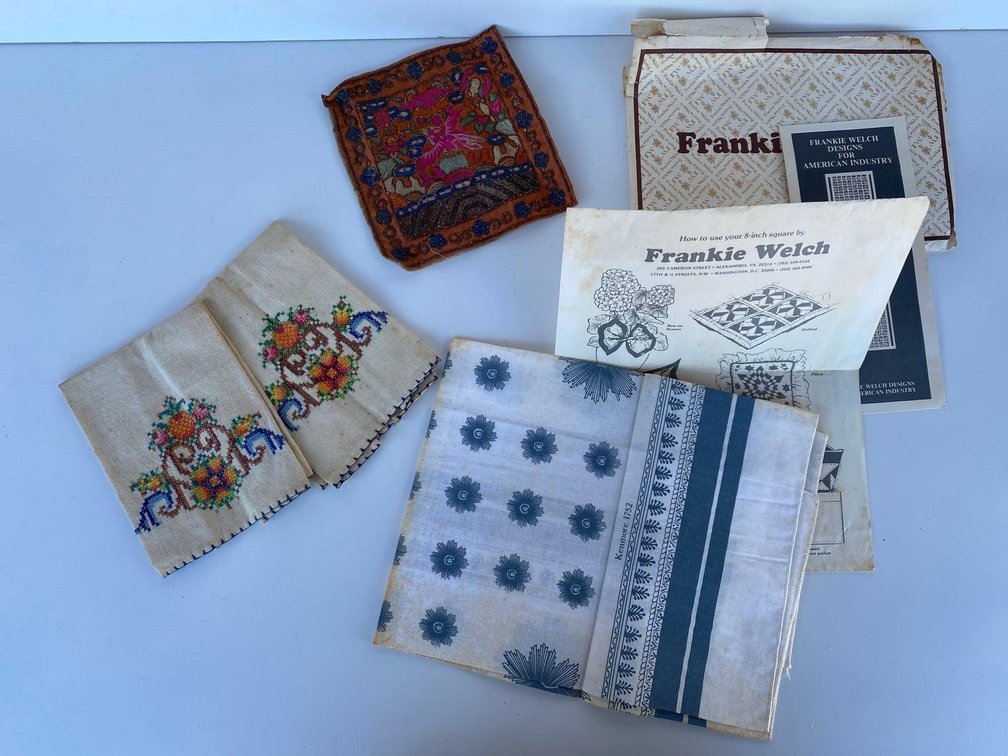 Vintage Frankie Welch 8" Square, Embroidered Handkerchiefs 