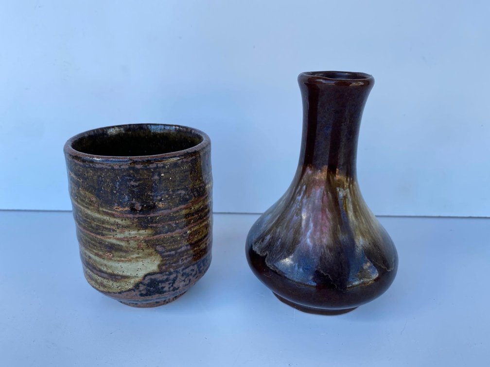 (X's 2) Matching Glazed Pottery Vases 