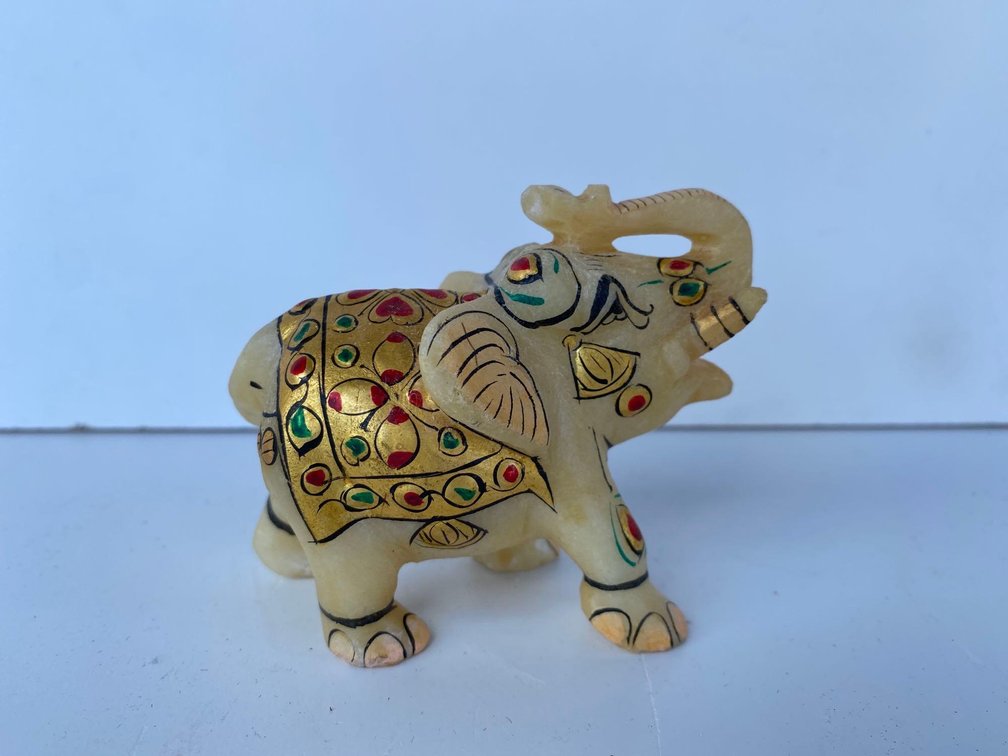 3" Tall Hand Painted Stone Decorated Elephant 
