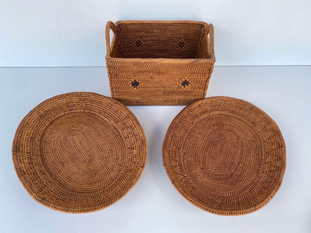 Woven Style Basket and Decor Plates 