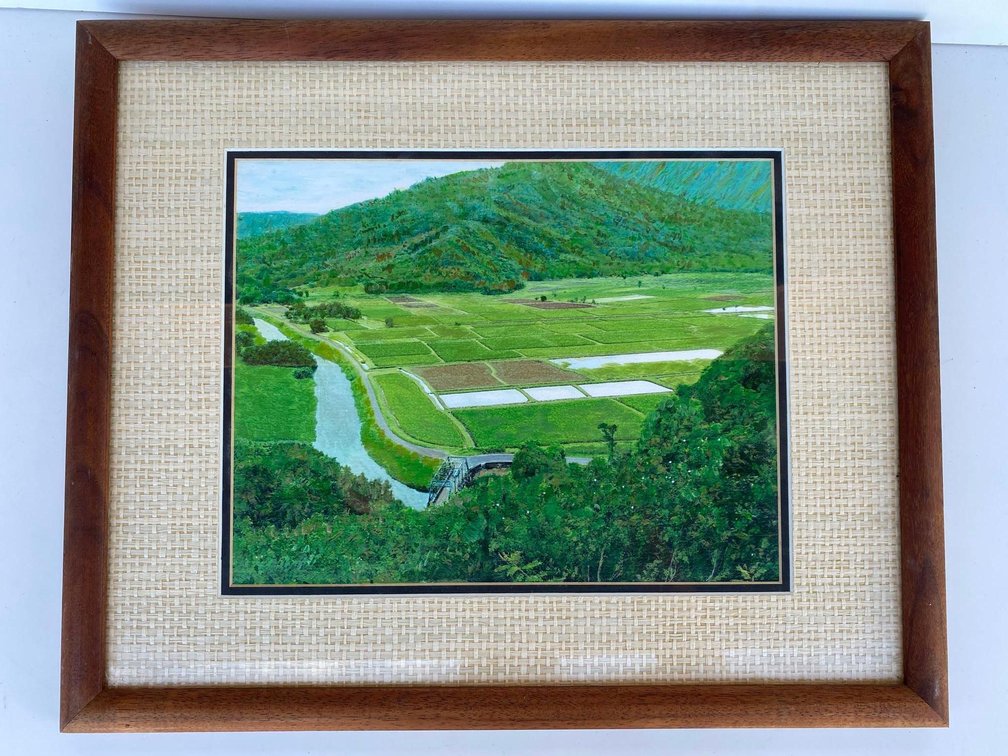 Koa Wood Framed Art of Hanalei Taro Fields 
