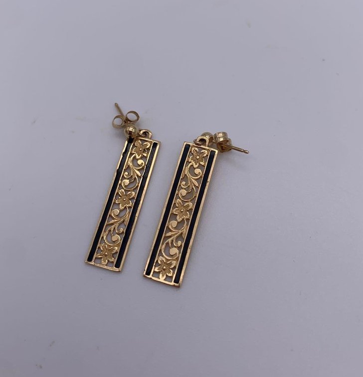 14k Yellow Gold Artistica Earrings w/ Black Enamel