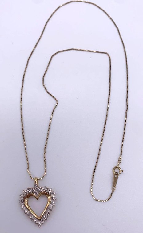 10k Yellow & White Gold Heart Pendant w/ 10k Chain