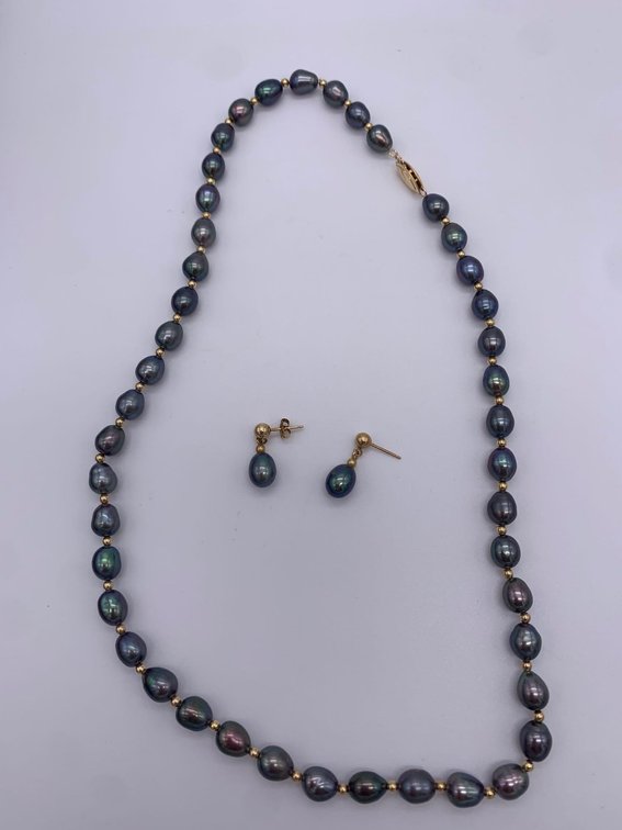 14k Gold & Pearl Necklace w/ Earrings