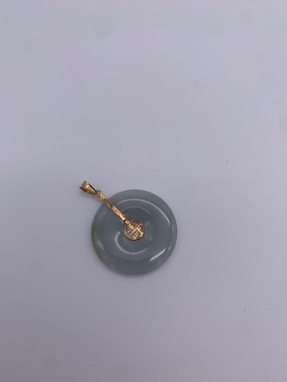 Green Jade Disc Pendant 14k Gold 