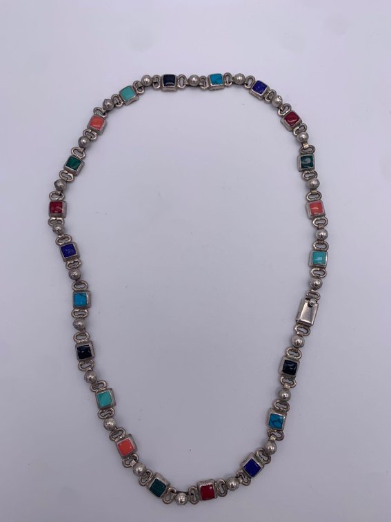 Multi Colored 925 Sterling Silver Mexico Link Necklace