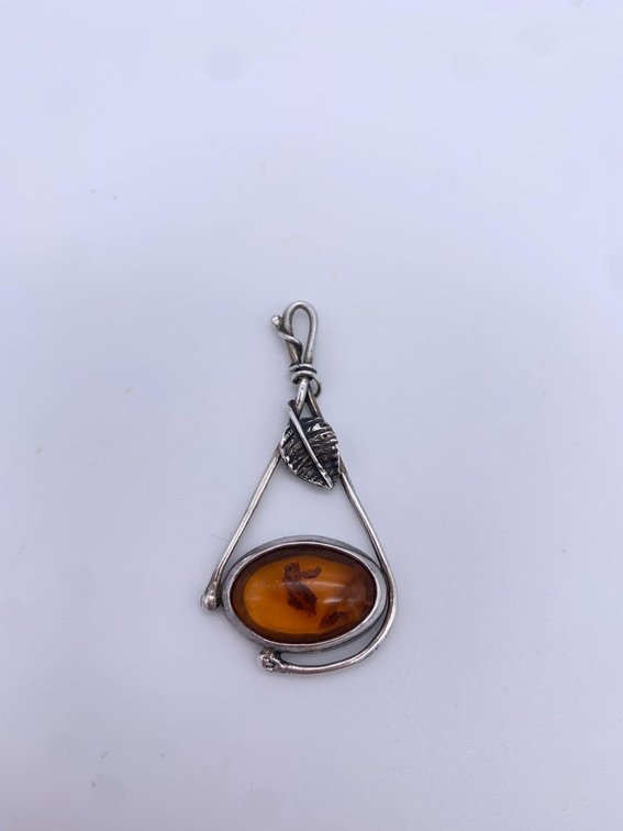 Vintage Hand Made Sterling Silver & Amber Pendant