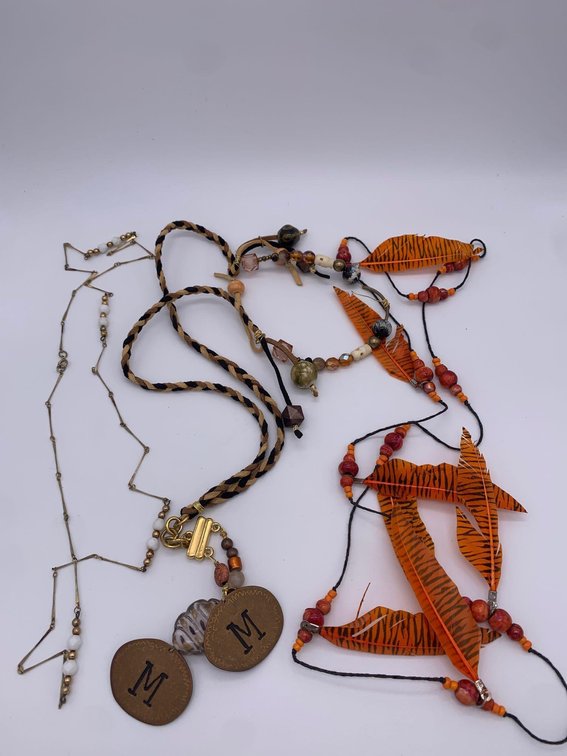 Feather Necklace, Handmade Necklace & Gold Tone