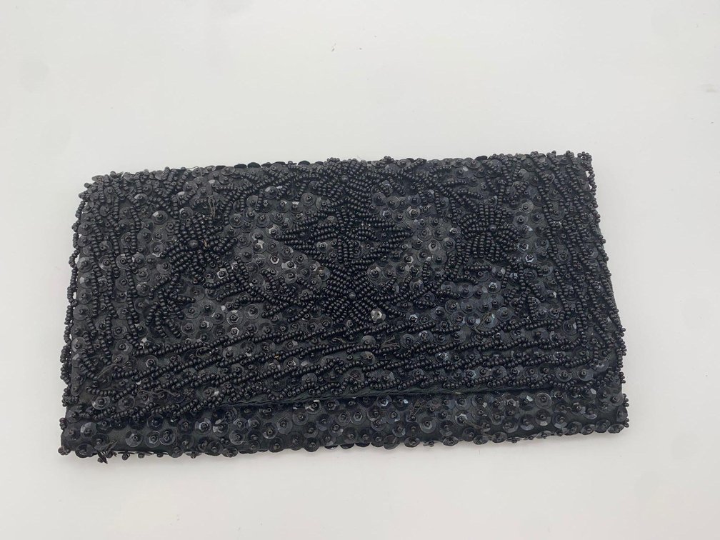 Black Beaded Wallet Hand Made Hong Kong