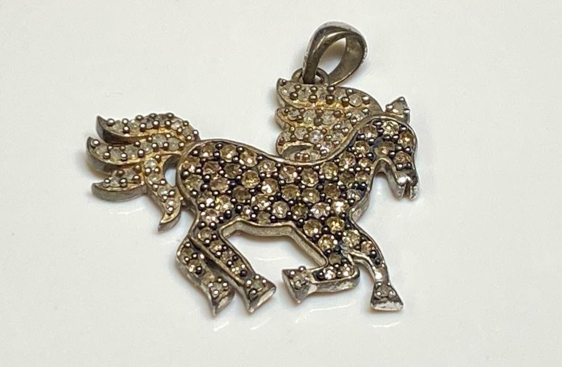Diamond Mocha & White .75ctw Rhodium Over Sterling Silver Horse Pendant 