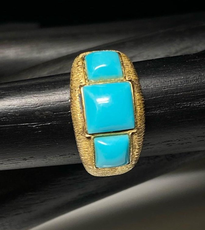 Sterling Silver 925 Michelle Albala Sleeping Beauty Turquoise Brushed Three-Stone Ring Size 9