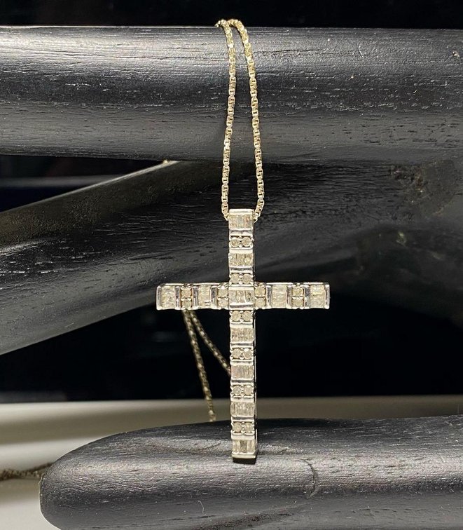 Unmarked 2.25ctw Diamond Cross Pendant with Sterling Silver Chain