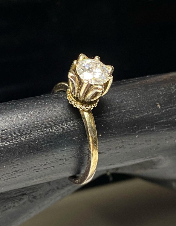 14K Plated Sterling Silver 925 Moissanite Fire 1.28ctw Dew Round Tulip Ring Size 10