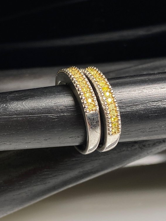 (X's 2) Sterling Silver 925 Stack Yellow Stone Rings / Bands Size 9