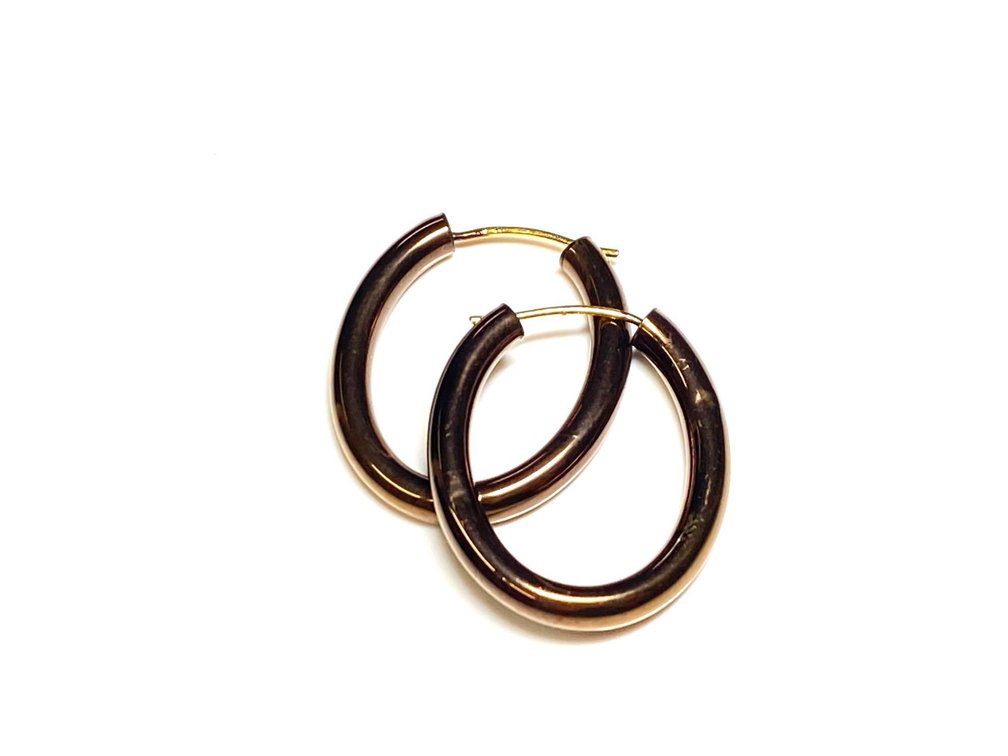 14K Chocolate Gold Comfort Closure Oval Hoop Earrings