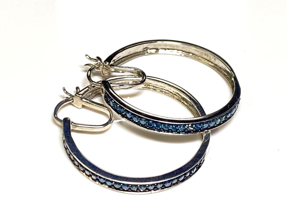 10K Gold Sapphire Chic .50ctw Round Hoop Earrings 