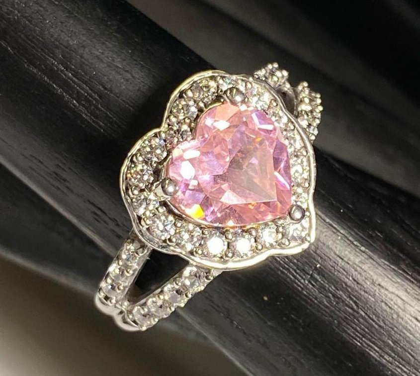 Sterling Silver 925 1.25ctw Morganite and .16ctw White Topaz Heart Ring Size 10