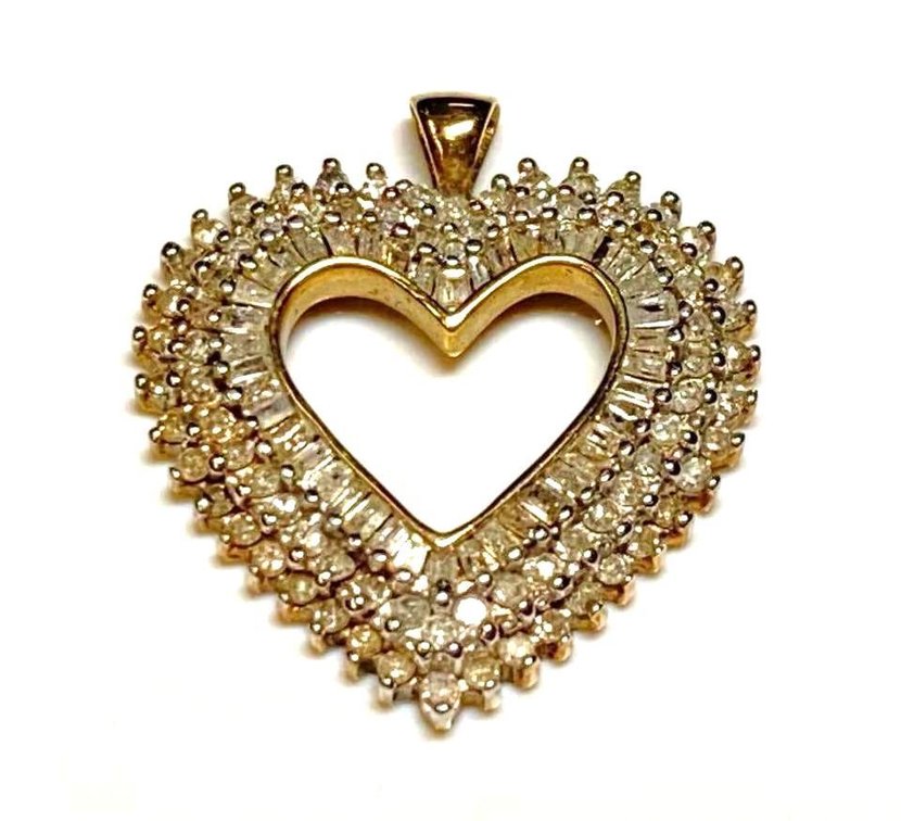 10K Gold 1" Heart Shape Diamond Pendant