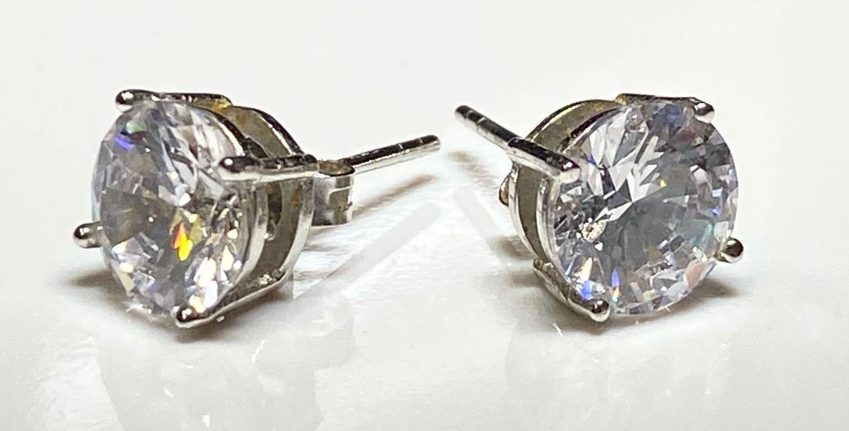 Sterling Silver 925 Clear Stone Stud Earrings 