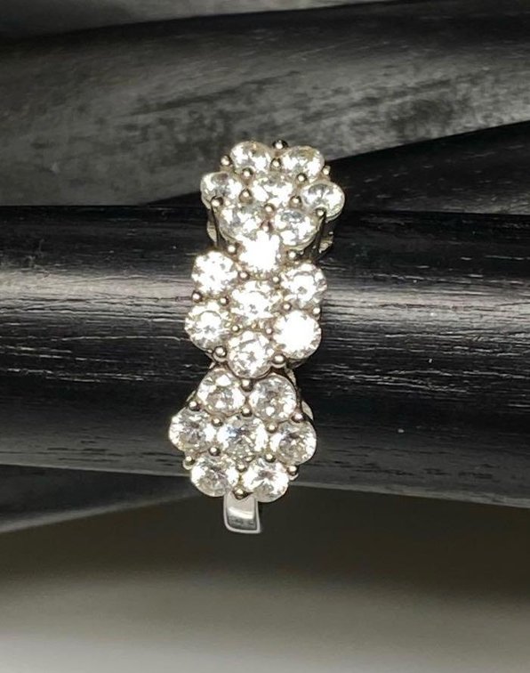 Sterling Silver 925 Cluster Clear Stone Three Flower Ring Size 9 1/2