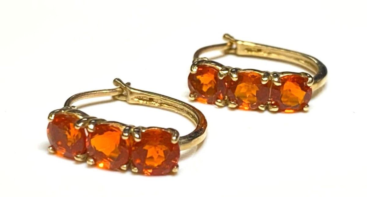 10K Gold Orange Stone Hoop Earrings 