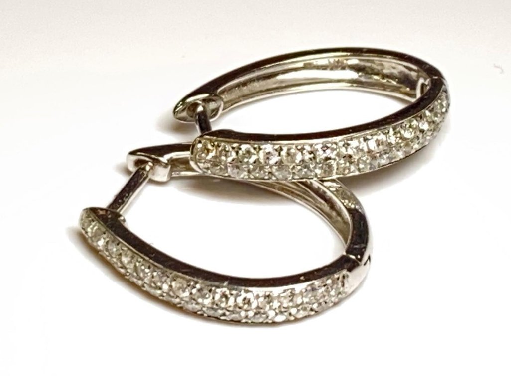 14K White Gold 1/2 CT T.W. Diamond Pave Hoop Earrings 