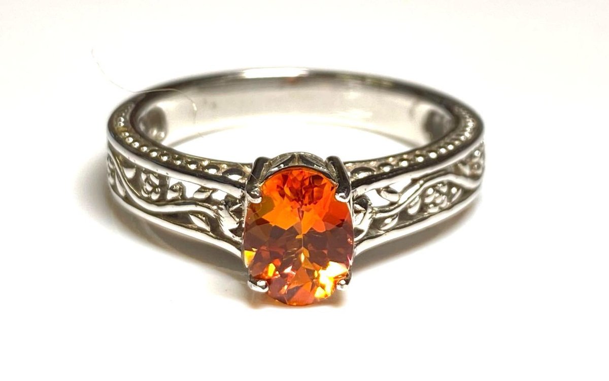 Marked 925 Sterling Silver Orange Gemstone Ring Size 9 3/4