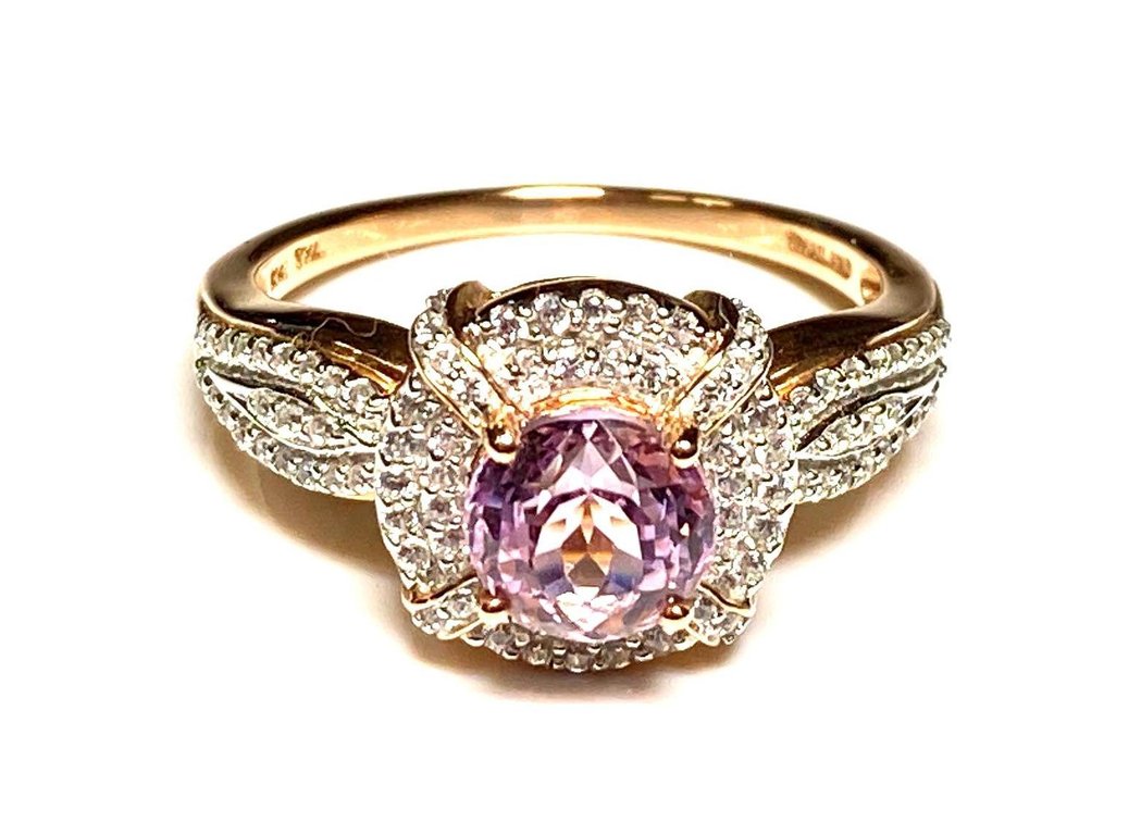 10K Rose Gold 1.65CT Round Kunzite and .55CTW Round White Zircon Ring Size 10