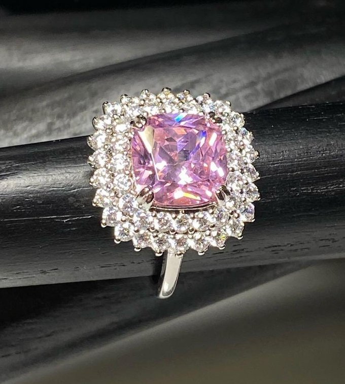 Sterling Silver 925 Pink and Clear Stone Ring Size 9